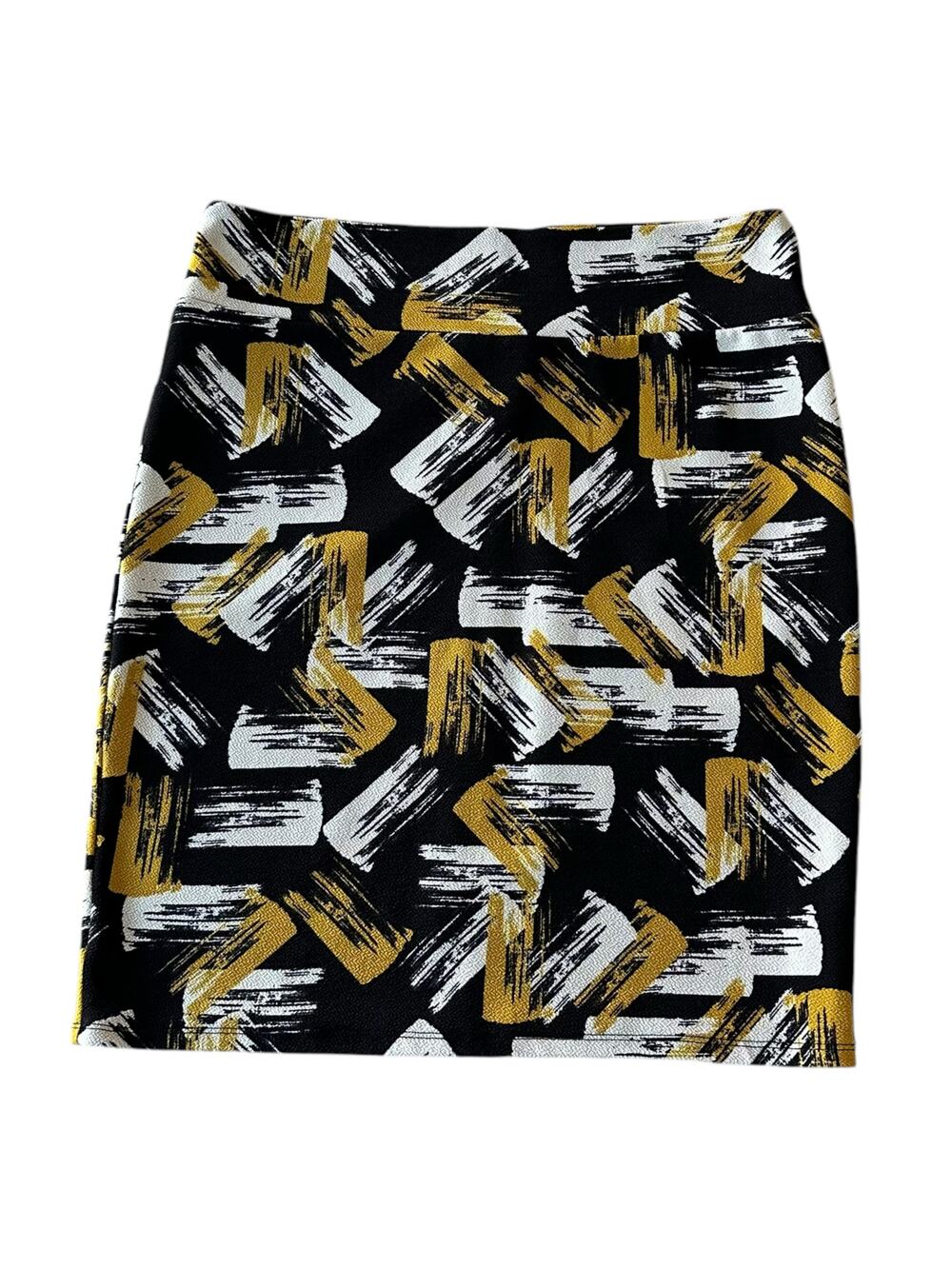 Lularoe Skirt Womens Size 2XL Black Yellow Stretchy Paint Stroke Pencil Indie